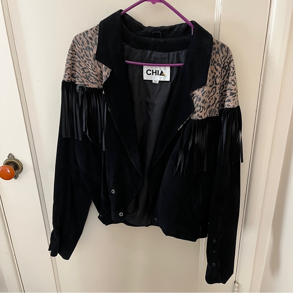 Vintage Black and Leopard Print Women's Western Jacket